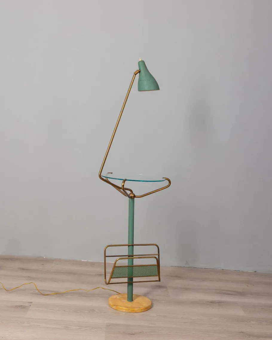 Hot Pamono Vintage Italian Coffee Table with Lamp and Magazine Rack