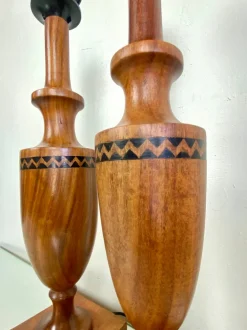 Sale Pamono Vintage Mid-Century Artisan Hand-Crafted Wooden Inlay Table Lamps, Set of 2