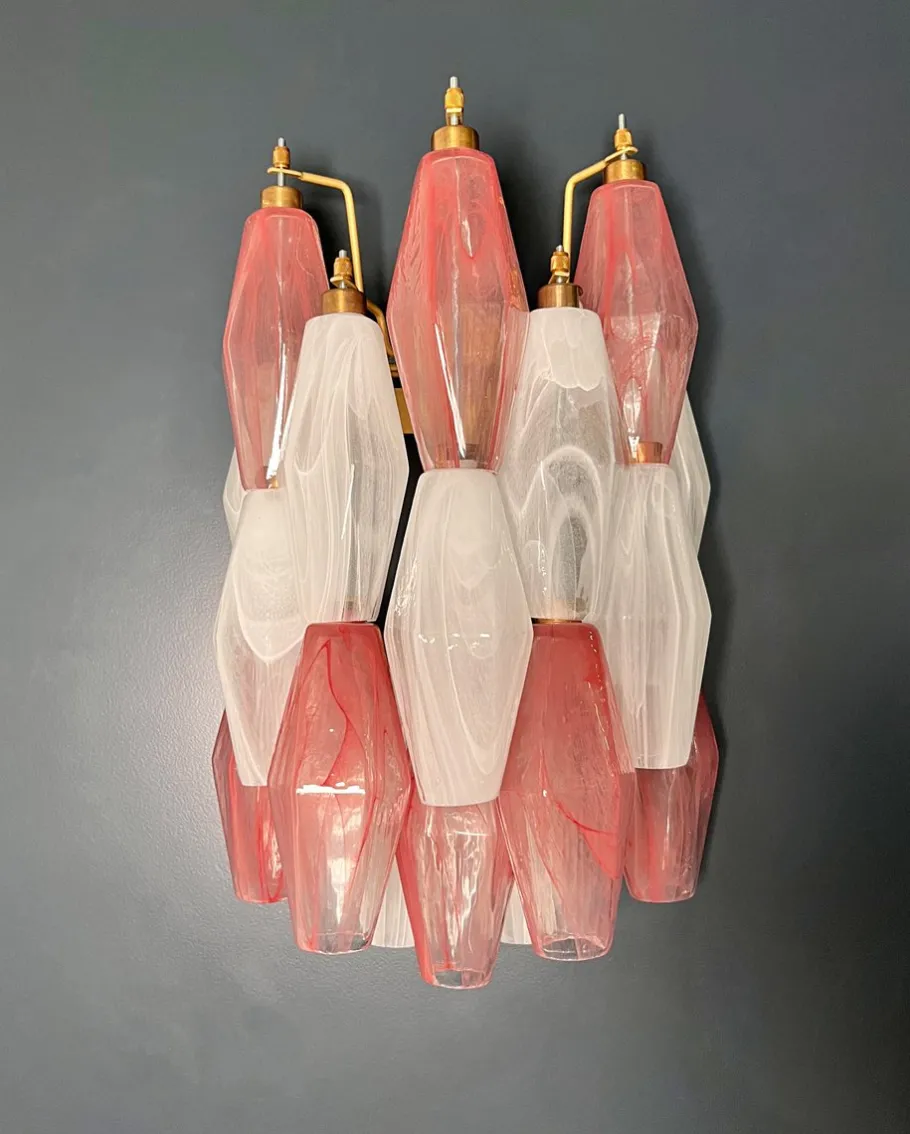 Sale Pamono Vintage Murano Italian Poliedri White and Pink Albaster Wall Sconces, 1990, Set of 2