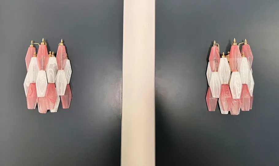 Sale Pamono Vintage Murano Italian Poliedri White and Pink Albaster Wall Sconces, 1990, Set of 2