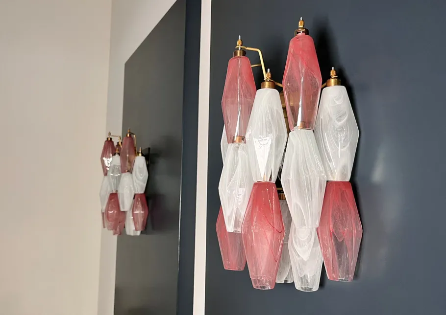 Sale Pamono Vintage Murano Italian Poliedri White and Pink Albaster Wall Sconces, 1990, Set of 2