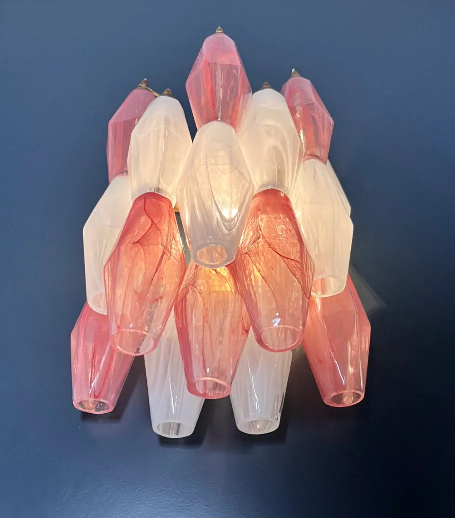 Sale Pamono Vintage Murano Italian Poliedri White and Pink Albaster Wall Sconces, 1990, Set of 2