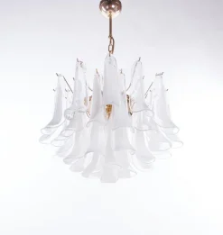 Discount Pamono Vintage Petal Chandelier in Clear and White Murano Glass, Italy, 1970s