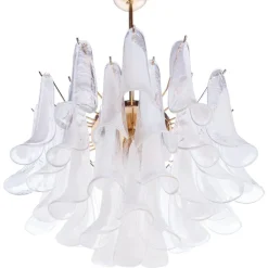 Discount Pamono Vintage Petal Chandelier in Clear and White Murano Glass, Italy, 1970s