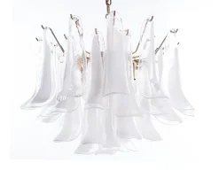 Discount Pamono Vintage Petal Chandelier in Clear and White Murano Glass, Italy, 1970s