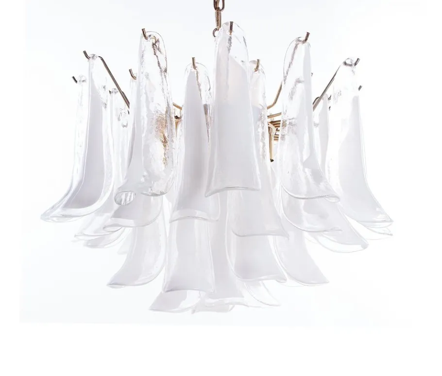 Discount Pamono Vintage Petal Chandelier in Clear and White Murano Glass, Italy, 1970s