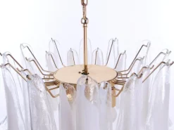 Discount Pamono Vintage Petal Chandelier in Clear and White Murano Glass, Italy, 1970s