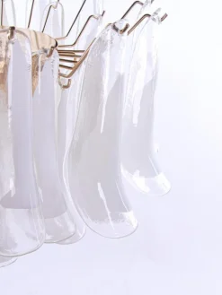 Discount Pamono Vintage Petal Chandelier in Clear and White Murano Glass, Italy, 1970s