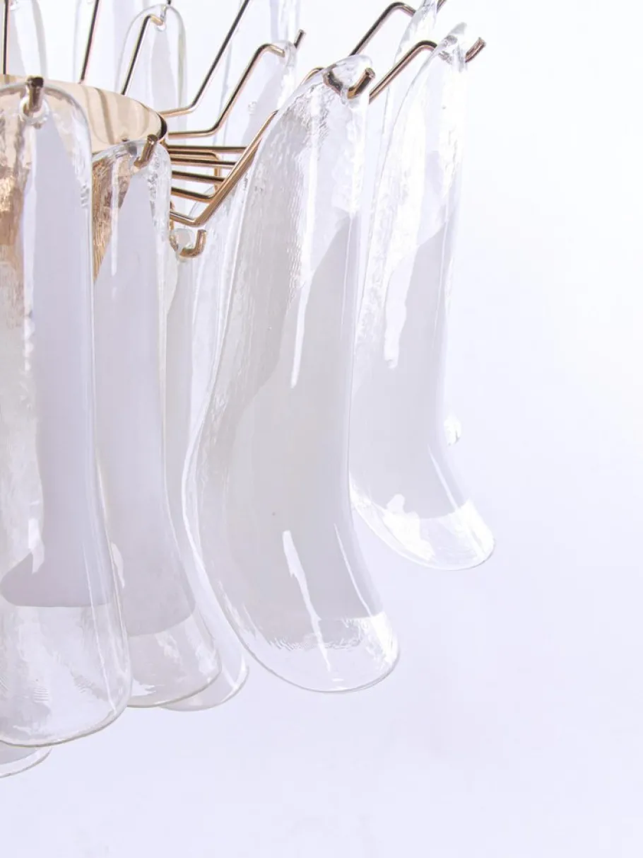 Discount Pamono Vintage Petal Chandelier in Clear and White Murano Glass, Italy, 1970s