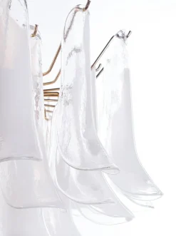 Discount Pamono Vintage Petal Chandelier in Clear and White Murano Glass, Italy, 1970s