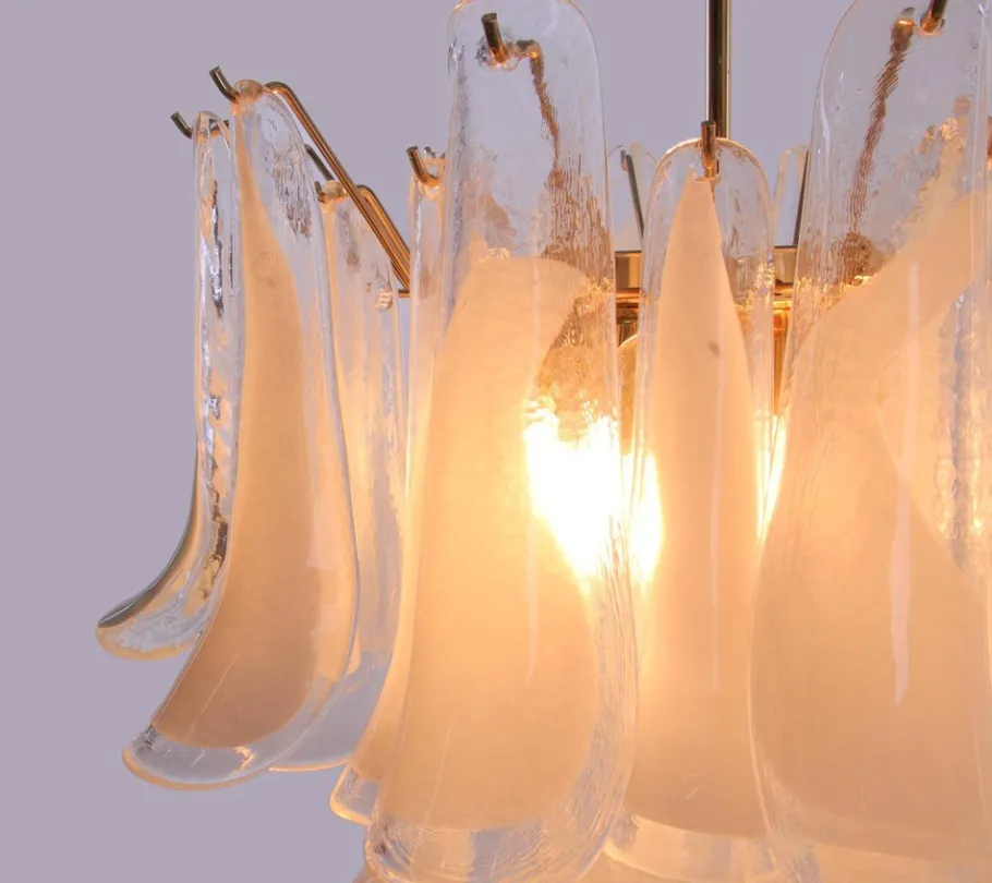Discount Pamono Vintage Petal Chandelier in Clear and White Murano Glass, Italy, 1970s