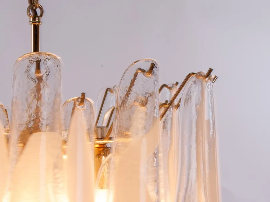 Discount Pamono Vintage Petal Chandelier in Clear and White Murano Glass, Italy, 1970s