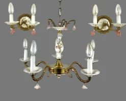 Sale Pamono Vintage Porcelain Chandelier & Sconces, Italy, Set of 3