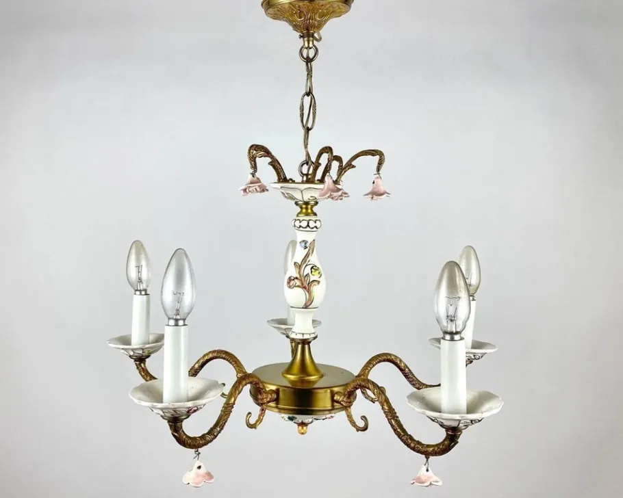 Sale Pamono Vintage Porcelain Chandelier & Sconces, Italy, Set of 3