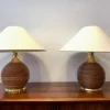 Best Pamono Vintage Rattan and Brass Table Lamps, 1980, Set of 2
