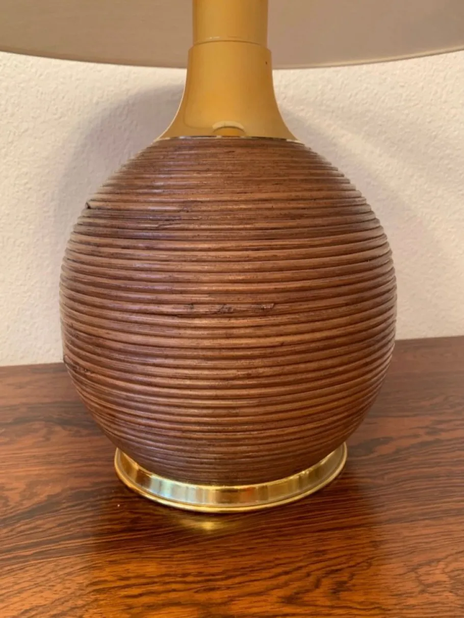 Best Pamono Vintage Rattan and Brass Table Lamps, 1980, Set of 2