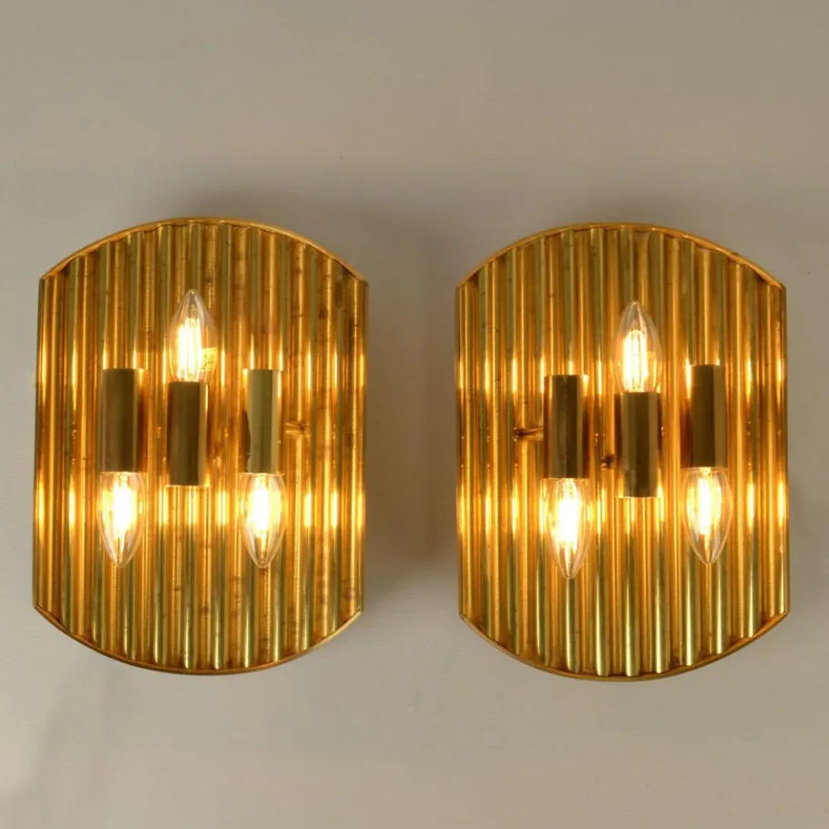 Sale Pamono Vintage Scandinavian Brass Wall Sconces attributed to Alvar Aalto, 1970s, Set of 2