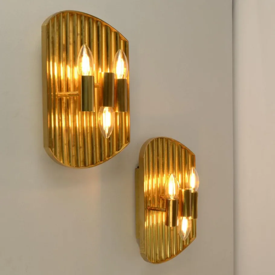 Sale Pamono Vintage Scandinavian Brass Wall Sconces attributed to Alvar Aalto, 1970s, Set of 2