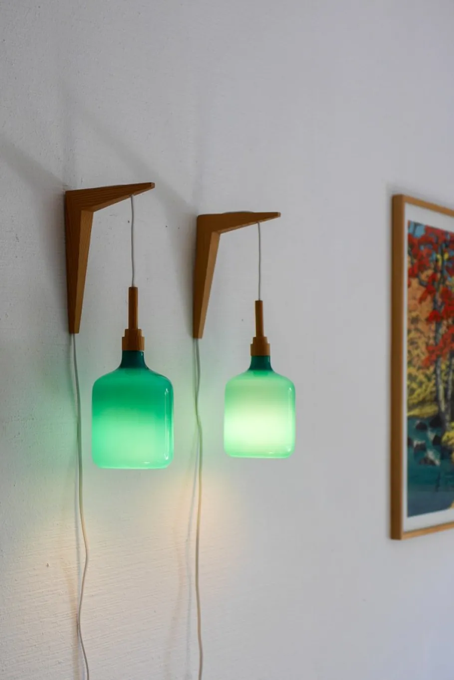 Sale Pamono Vintage Scandinavian Sconces in Opaline Glass and Pine from Lindshammar, 1970, Set of 2