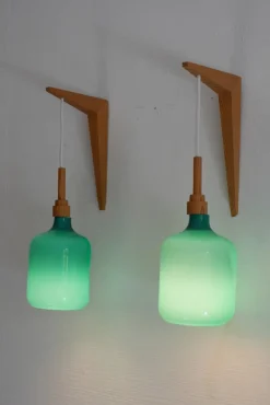 Sale Pamono Vintage Scandinavian Sconces in Opaline Glass and Pine from Lindshammar, 1970, Set of 2