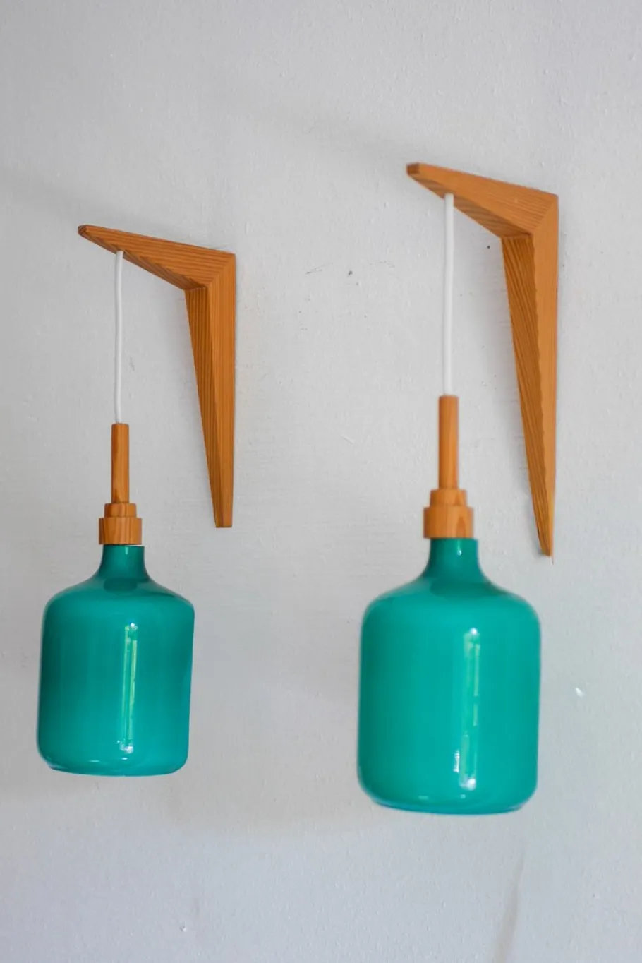 Sale Pamono Vintage Scandinavian Sconces in Opaline Glass and Pine from Lindshammar, 1970, Set of 2