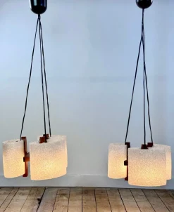 Sale Pamono Vintage Scandinavian Teak and Acrylic Pendants, 1960s, Set of 2