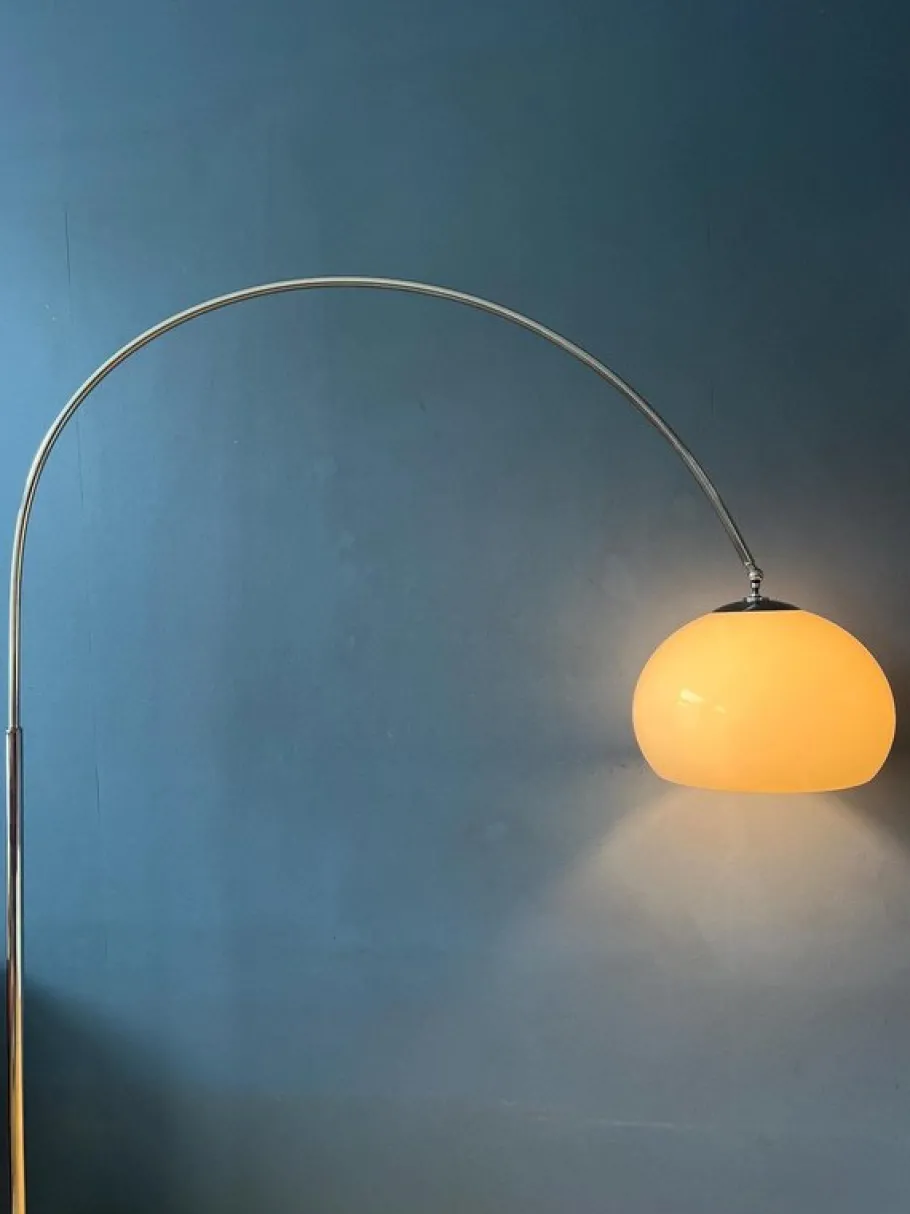 Discount Pamono Vintage Space Age Arc Floor Lamp with White Mushroom Shade and Marble Base from Guzzini