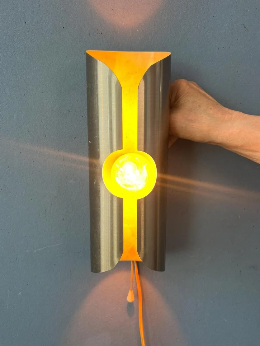 Sale Pamono Vintage Space Age Brushed Steel Wall Lamp from Polam / Raak