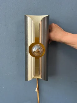 Sale Pamono Vintage Space Age Brushed Steel Wall Lamp from Polam / Raak