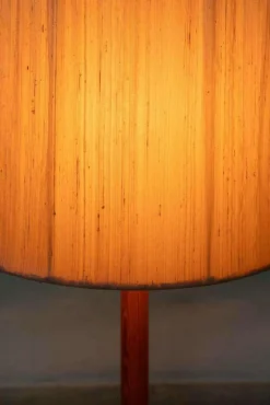 Outlet Pamono Vintage Swedish Wooden Floor Lamp with Pleated Shade, 1960s