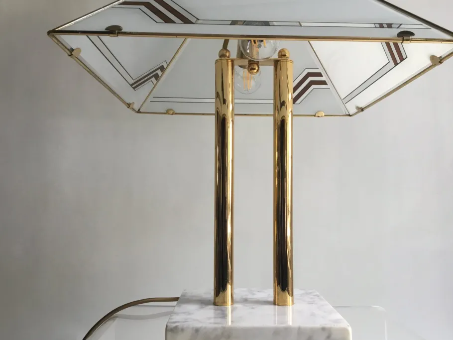Best Pamono Vintage Table Lamp in Marble Brass and Glass, 1980s