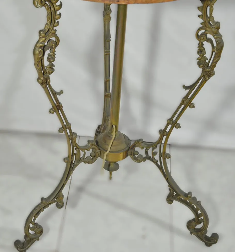 Sale Pamono Vintage Table with Pink Marble Top and Brass Floor Lamp, Italy, 1970s