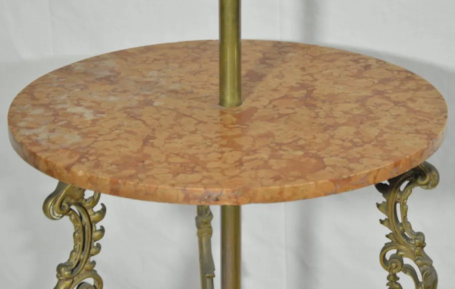 Sale Pamono Vintage Table with Pink Marble Top and Brass Floor Lamp, Italy, 1970s
