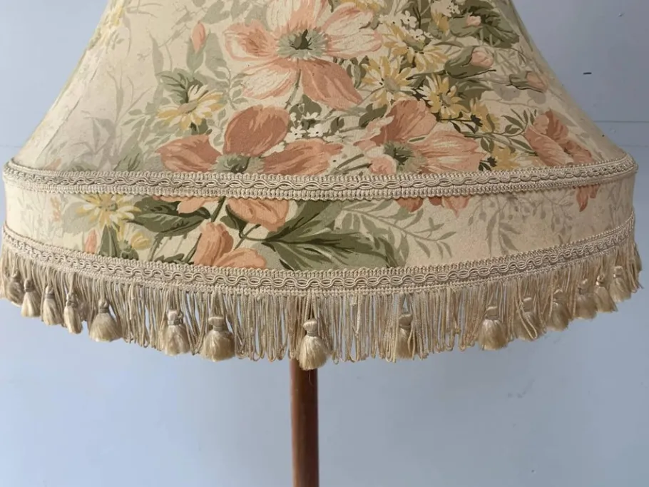 Online Pamono Vintage Teak Floor Lamp with Large Fringed Shade