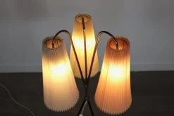 Outlet Pamono Vintage Tripod Floor Lamp in Brass & Plisse, 1950s