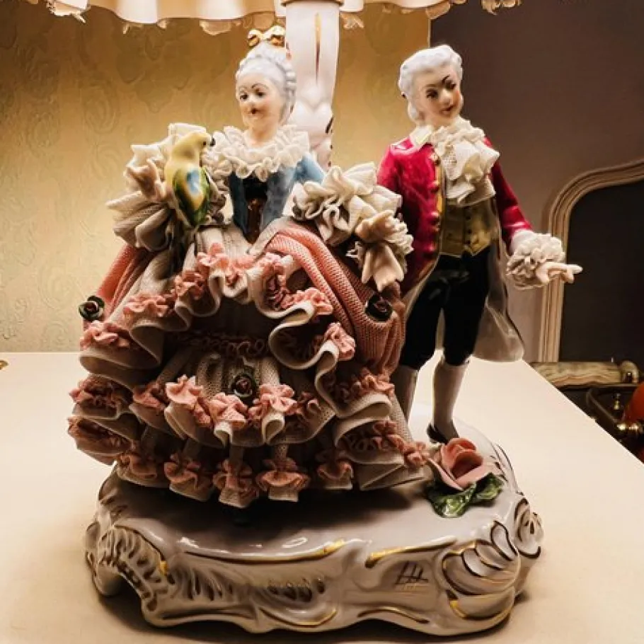 Best Pamono Vintage Victorian Dresden Porcelain Lamp, Germany