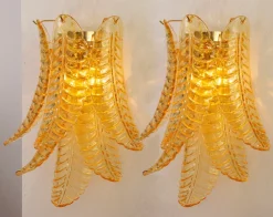 Sale Pamono Vintage Wall Sconces in Amber Murano Glass, 1990s, Set of 2