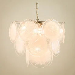 Sale Pamono Vistosi Murano 18 Glass Disc Chandelier Fiocchi Di Neve, Italy, 1970s