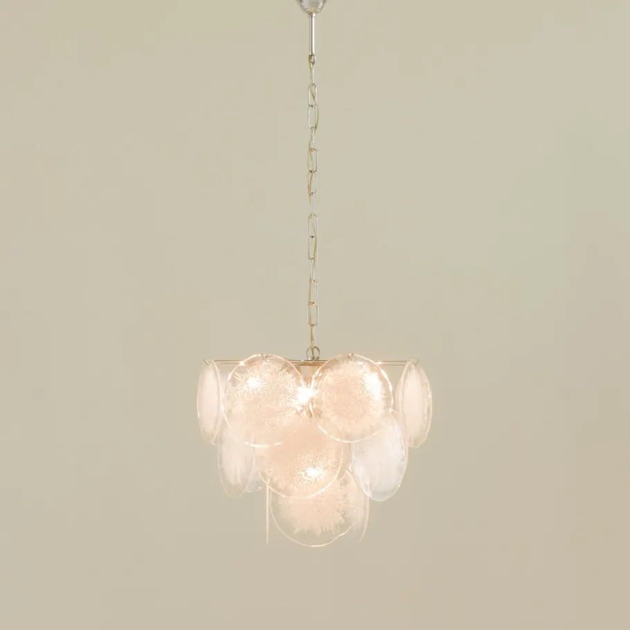Sale Pamono Vistosi Murano 18 Glass Disc Chandelier Fiocchi Di Neve, Italy, 1970s
