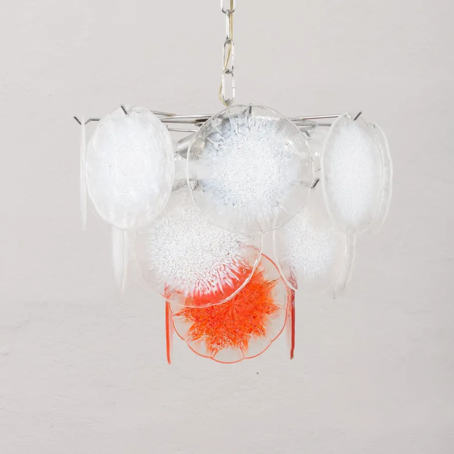 Sale Pamono Vistosi Murano 18 Glass Disc Chandelier Fiocchi Di Neve, Italy, 1970s