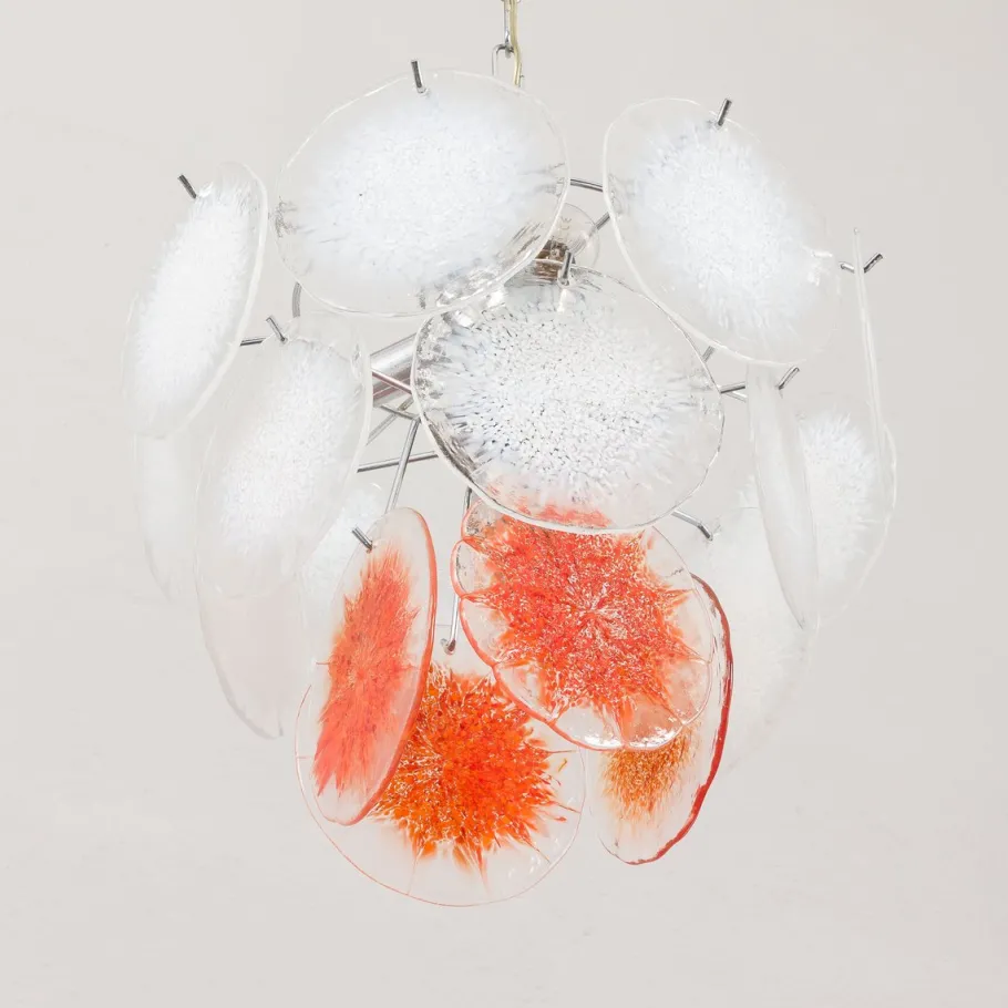 Sale Pamono Vistosi Murano 18 Glass Disc Chandelier Fiocchi Di Neve, Italy, 1970s