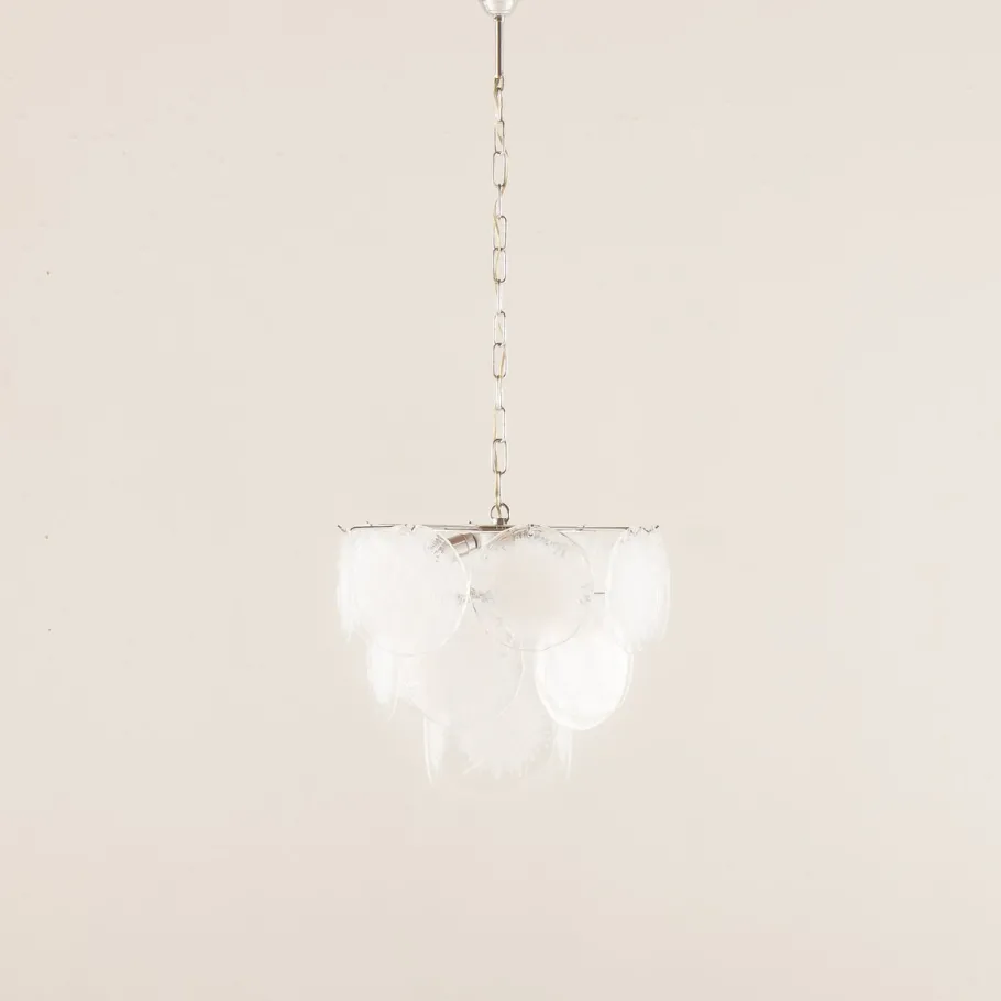 Sale Pamono Vistosi Murano 18 Glass Disc Chandelier Fiocchi Di Neve, Italy, 1970s