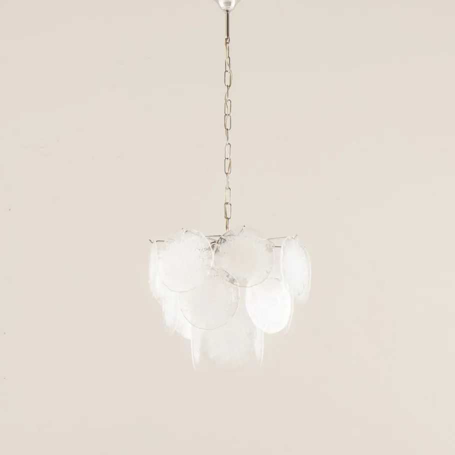 Sale Pamono Vistosi Murano 18 Glass Disc Chandelier Fiocchi Di Neve, Italy, 1970s