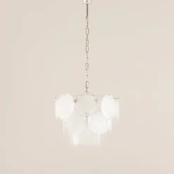 Sale Pamono Vistosi Murano 18 Glass Disc Chandelier Fiocchi Di Neve, Italy, 1970s
