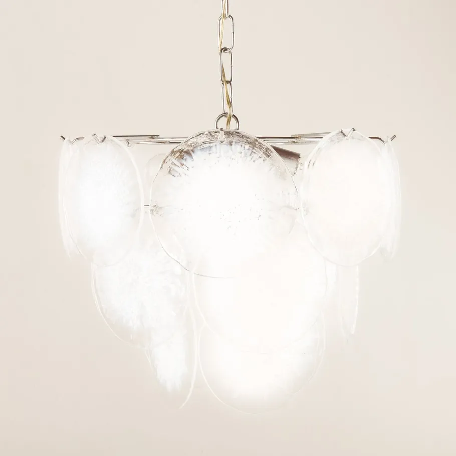Sale Pamono Vistosi Murano 18 Glass Disc Chandelier Fiocchi Di Neve, Italy, 1970s