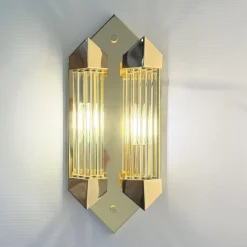 Sale Pamono Wall Lamp in Gold with Crystal Cylinders from Honsel, 1980s