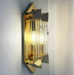 Sale Pamono Wall Lamp in Gold with Crystal Cylinders from Honsel, 1980s