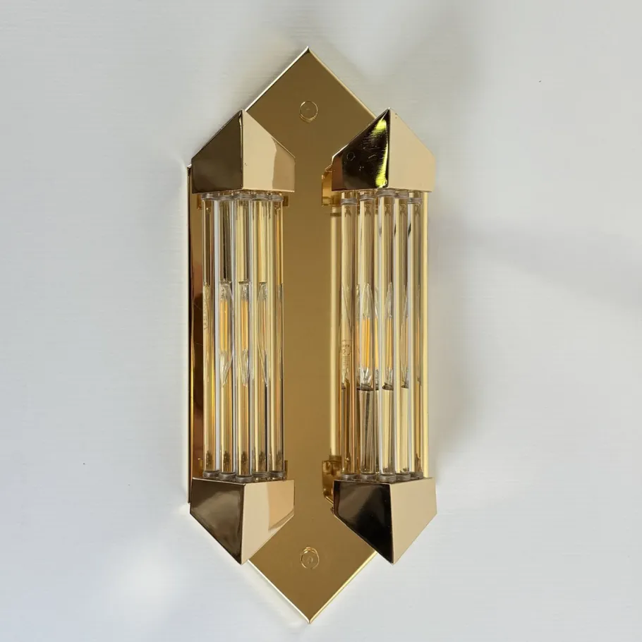 Sale Pamono Wall Lamp in Gold with Crystal Cylinders from Honsel, 1980s