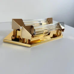 Sale Pamono Wall Lamp in Gold with Crystal Cylinders from Honsel, 1980s