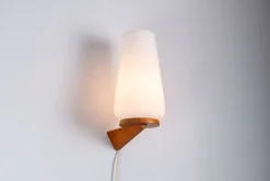Sale Pamono Wall Lamp with Opal Glass Shade on Wooden Base from Philips